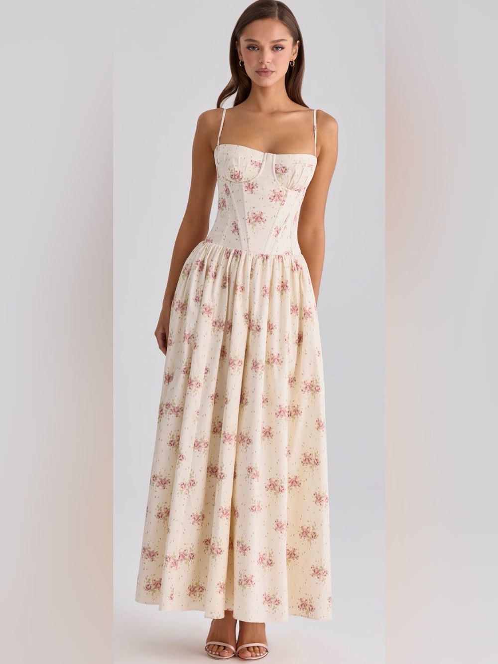 House of CB Floral Cream Strapless Corset Maxi Dress